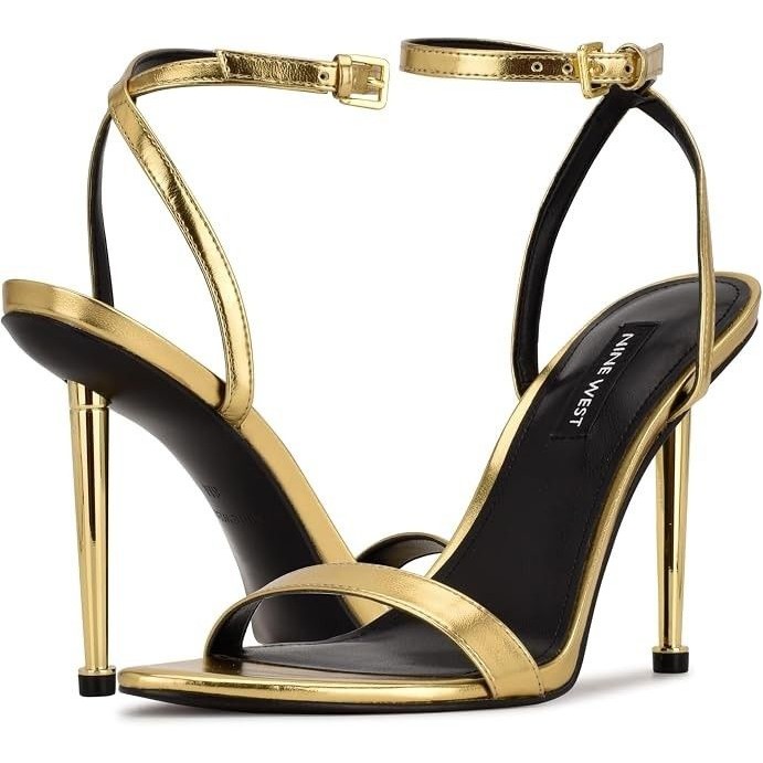 Nine West Women's Gold Metallic Stiletto Sandals Ankle Strap Heels Size 5.5